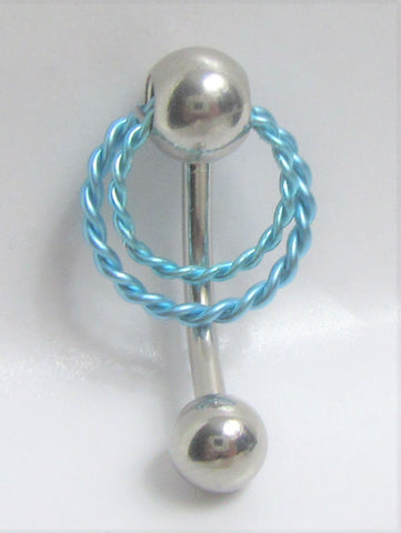 VCH Intimate Jewelry Double Aqua Twisted Hoop Dangle Vertical Clitoral Hood Bar 14g - I Love My Piercings!