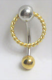 VCH Intimate Jewelry Two Tone Gold Twisted Hoop Dangle Vertical Clitoral Hood Bar 14g