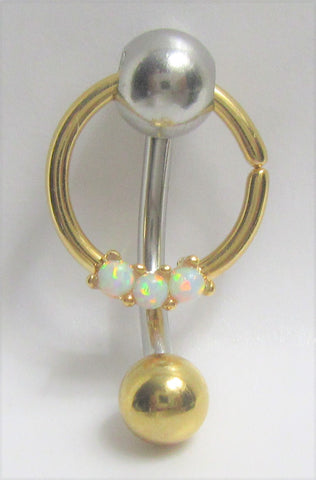 14k Gold Plated White Opals Dangle Hoop VCH Clitoral Clit Hood Bar Jewelry 14 gauge 14g - I Love My Piercings!