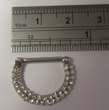 Surgical Steel Loaded Clear Crystal Half Hoop Nipple Straight Barbell 14 gauge