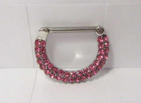 Surgical Steel Loaded Pink Crystal Half Hoop Nipple Straight Barbell 14 gauge - I Love My Piercings!