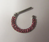 Surgical Steel Loaded Pink Crystal Half Hoop Nipple Straight Barbell 14 gauge