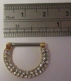 18k Gold Plated Loaded Clear Crystal Half Hoop Nipple Straight Barbell 14 gauge
