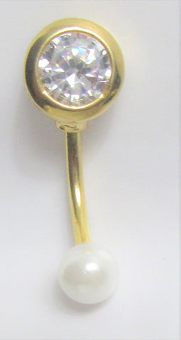 14k Gold Plated Barbell Solitaire Crystal White Pearl VCH Jewelry Clitoral Clit Hood 14 gauge 14g