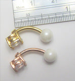 Gold VCH Vertical Clitoral Clit Hood Christina Bar Ring Barbell Crystal Pearl Ball 14G - I Love My Piercings!