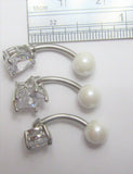 Silver VCH Vertical Clitoral Clit Hood Christina Bar Ring Barbell Clear Crystal Pearl Ball 14G