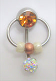 Amber Pressure Gem Ball Pearl Beads AB Crystal VCH Clitoral Clit Hood Ring 14G
