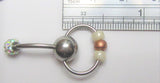 Amber Pressure Gem Ball Pearl Beads AB Crystal VCH Clitoral Clit Hood Ring 14G