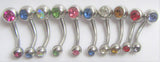 10 Piece Double Gem Crystal VCH Vertical Clitoral Hood Christina Piercing Curved Barbell 14G