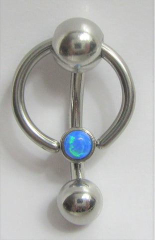 Surgical Steel Blue Opal Hoop Dangle VCH Vertical Clitoral Clit Hood Bar 14g