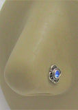 Sterling Silver Blue Victorian Style Nose Bent L Shape Stud Pin Post 20 gauge 20g