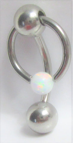 White Opal Stone Hoop Dangle Barbell Bar VCH Jewelry Clit Clitoral Hood Ring 14 gauge