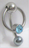 Flat Aqua Crystal Gem Hoop Dangle VCH Vertical Clit Clitoral Hood Ring Bar 14g - I Love My Piercings!