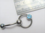 Flat Aqua Crystal Gem Hoop Dangle VCH Vertical Clit Clitoral Hood Ring Bar 14g - I Love My Piercings!