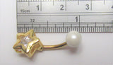 14k Gold Plated Barbell Solitaire Star Crystal White Pearl VCH Jewelry Clitoral Clit Hood 14 gauge 14g