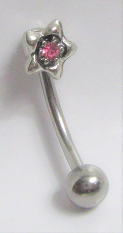 Silver Pink Gem Star Flower VCH Vertical Clitoral Clit Hood Bar Post Ring 14g
