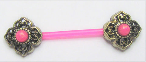Flexible Metal Sensitive Pink Opal Star Flower Nipple No Metal Bar Bioplast 14g