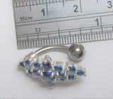 Sterling Silver VCH Hood Clit Bar Dark Blue Marquise Cut Crystals CZ 14 gauge