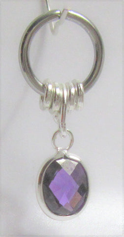Horizontal Hood Clit Clitoral HCH Purple Oval Facet Gem Dangle Hoop Ring 16G