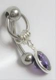 Purple CZ Gem Crystal Dangle VCH Vertical Clitoral Clit Hood Bar Post Ring 14g - I Love My Piercings!