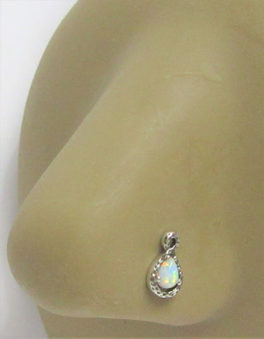 Sterling Silver Infinity White Opal L Shape Post Pin Stud Nose Ring 20 gauge 20g
