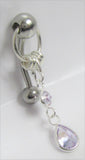 Light Purple Gem Crystal Dangle VCH Vertical Clitoral Clit Hood Bar Post Ring 14g