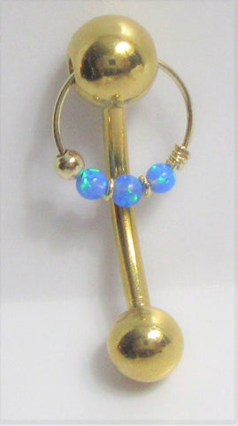 14k Gold Plated Blue Opal Hoop Dangle VCH Vertical Clitoral Clit Hood Post 14g