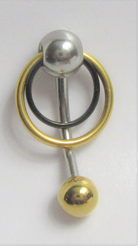Gold Black Double Hoop VCH Vertical Clitoral Clit Hood Bar Post Ring 14 gauge