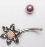 Iced Pink Crystal Flower VCH Vertical Clitoral Clit Hood Ring Barbell 14G