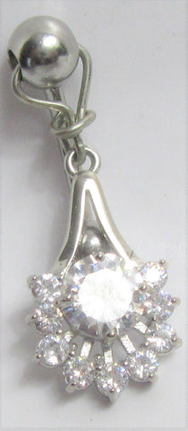 Flower Drop Crystal Dangle Barbell VCH Vertical Clit Clitoral Hood Ring 14 gauge