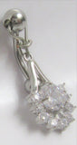 Flower Drop Crystal Dangle Barbell VCH Vertical Clit Clitoral Hood Ring 14 gauge