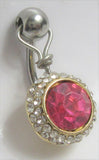 Pink Round Crystal Dangle Barbell VCH Vertical Clit Clitoral Hood Ring 14 gauge