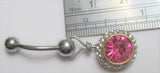 Pink Round Crystal Dangle Barbell VCH Vertical Clit Clitoral Hood Ring 14 gauge