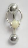 Pearled Beige Accents Dangle VCH Vertical Clitoral Clit Hood Bar Post Ring 14g