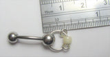 Pearled Beige Accents Dangle VCH Vertical Clitoral Clit Hood Bar Post Ring 14g