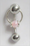 Pearled Pink Accents Dangle VCH Vertical Clitoral Clit Hood Bar Post Ring 14g