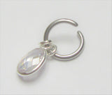 Sterling Silver Seamless Oval Faceted Clear Crystal Belly Hoop Ring Jewelry 16 gauge 16G