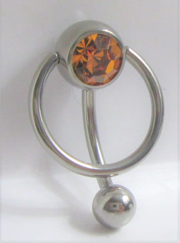 Amber Pressure Gem Ball Crystal Hoop Dangle VCH Clitoral Clit Hood Ring 14G