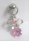 Pink Bow Ribbon Crystal Drop Dangle Barbell VCH Clit Clitoral Hood Ring 14 gauge - I Love My Piercings!