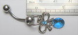 Aqua Bow Ribbon Crystal Drop Dangle Barbell VCH Clit Clitoral Hood Ring 14 gauge - I Love My Piercings!