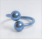 Dark Blue Titanium Hoop Twisted Balls Bar VCH HCH Jewelry Clit Clitoral Hood Ring 16 gauge 16g