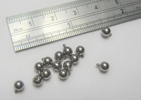Six Pc Spare Internally Threaded 4mm Surgical Steel Balls 14 Gauge 14G