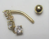 14K Yellow Gold VCH Jewelry Clear Crystal CZ Dangle Curved Barbell Clit Clitoral Hood Ring 14g
