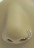 14K White Gold Seamless Gem Crystal Line Small Nose Thin Hoop 20 gauge 20
