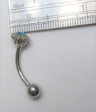 Surgical Steel Aqua Gem Internally Threaded VCH Vertical Clitoral Hoop Post Curved Bar 14G
