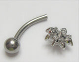 Surgical Steel Gem Frosted Flower Internally Threaded VCH Vertical Clitoral Hoop Post Curved Bar 14G