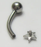 Surgical Steel Small Star Internally Threaded VCH Vertical Clitoral Post Curved Bar 14G