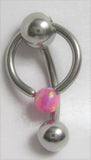 Pink Opal Stone Hoop Dangle Barbell Bar VCH Jewelry Clit Clitoral Hood Ring 14 gauge
