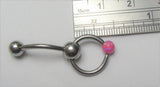 Pink Opal Stone Hoop Dangle Barbell Bar VCH Jewelry Clit Clitoral Hood Ring 14 gauge