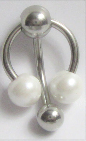 Surgical Steel Double White Pearl Ball Dangle VCH Vertical Clitoral Clit Hood 14g